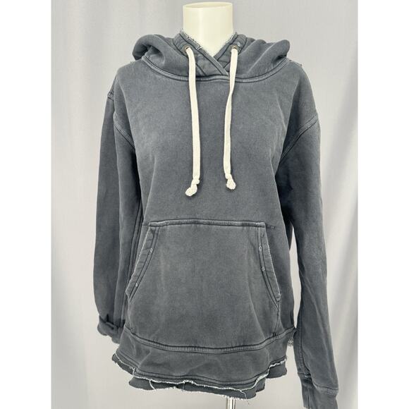 We The Free People Zuma Hooded Sweatshirt XS Pullover Gray Pocket Boho Distress - Picture 2 of 11